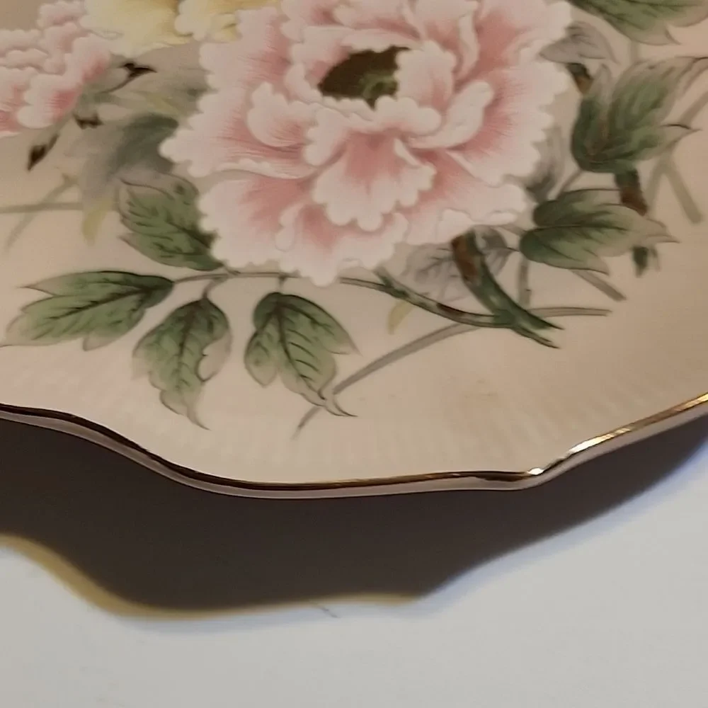 Floral Decorative Plate with Pink and Green Accents